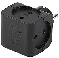 Разветвитель (Тройник) без заземления квадрат ЭРА SP-4-B 4-м 16А 3500Вт черный картинка 